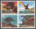 Dinosaurs Issue Mint Block of 4 United States, 1989